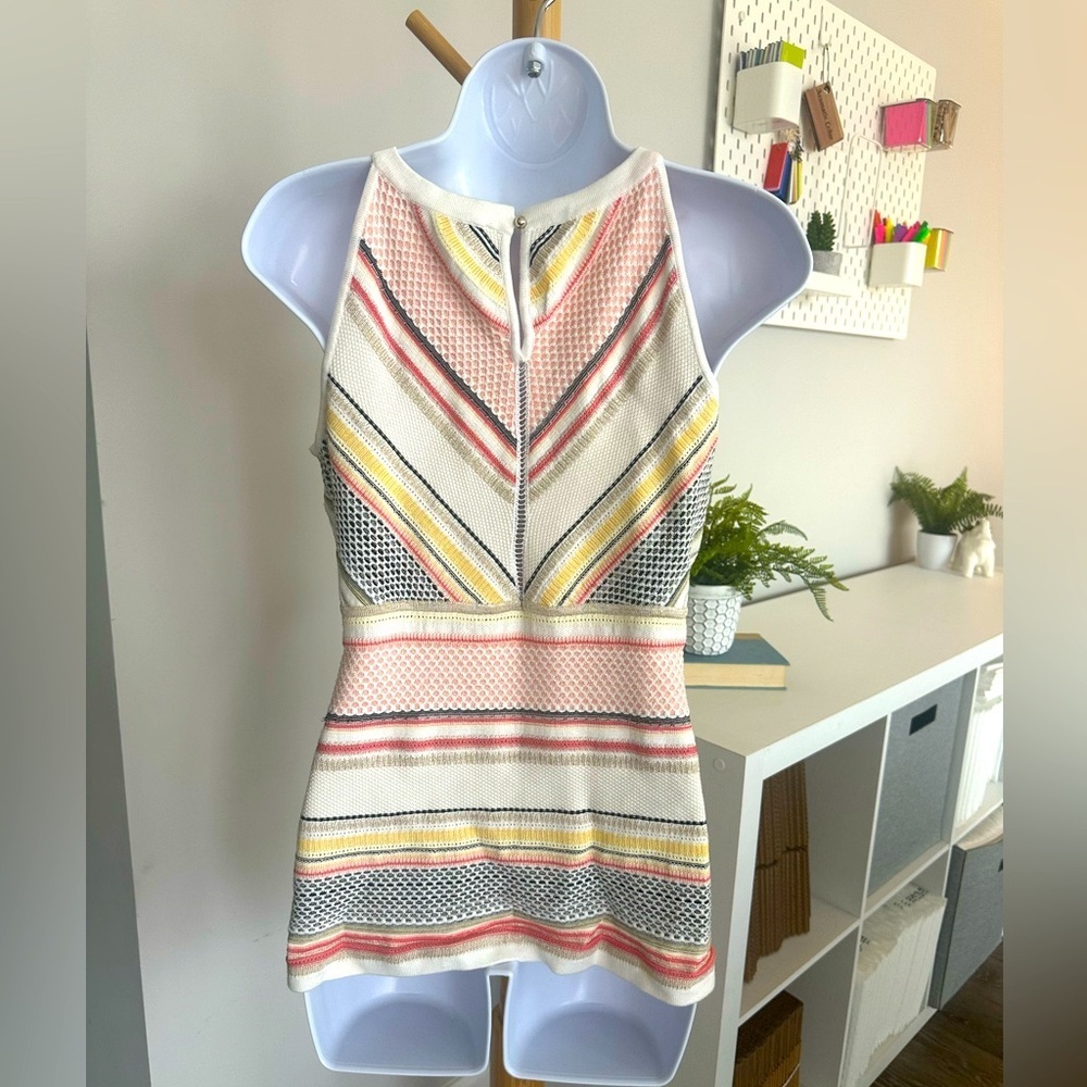 White House Black Market Striped Knit Tank Top in White, Pink, Yellow, Black - Picture 4 of 5